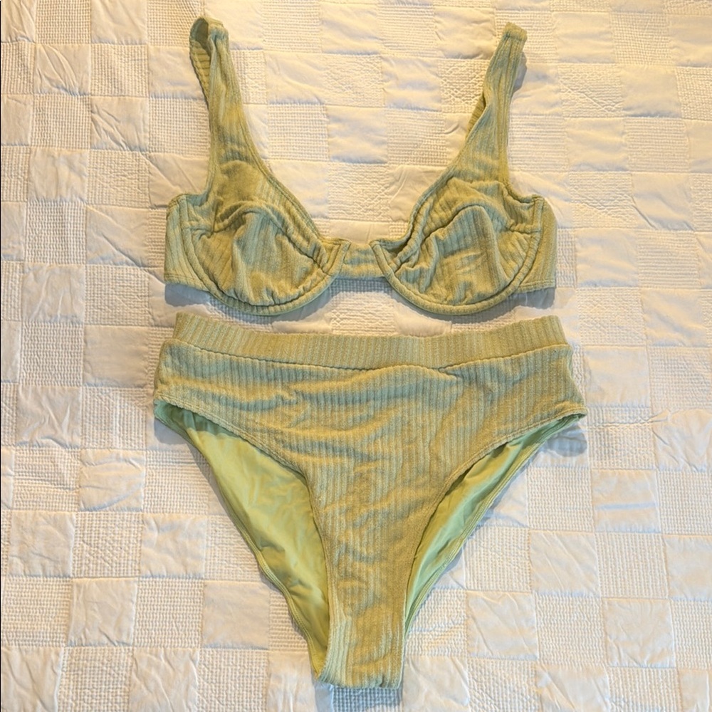 Sage Green Bikini with Textured Fabric and Underwire Support